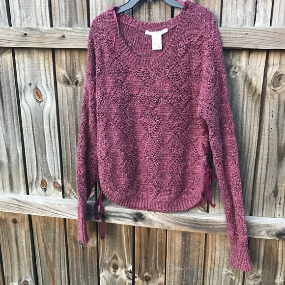 American Rag Lace-Up Diamond-Stitch Sweater - Picture 2 of 5